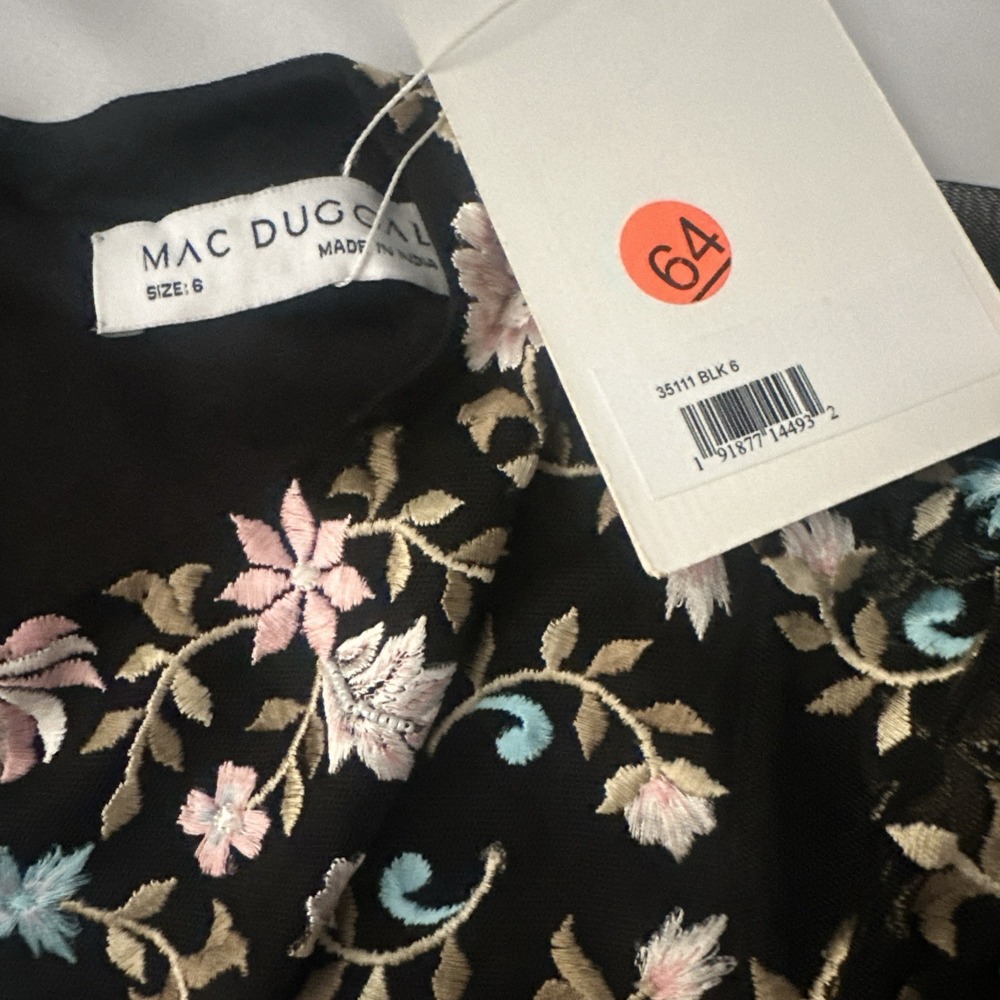 NWT Mac Duggal [ 6 ] 35111 Floral Embroidered Blouson Sleeve Gown‎ Black #Q1214 - Picture 6 of 14
